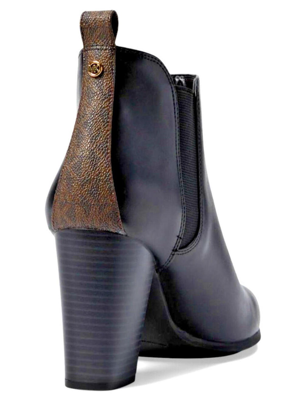 Michael Kors Boots Evaline Heeled Bootie Black & Brown Signature Logo 8 M NEW